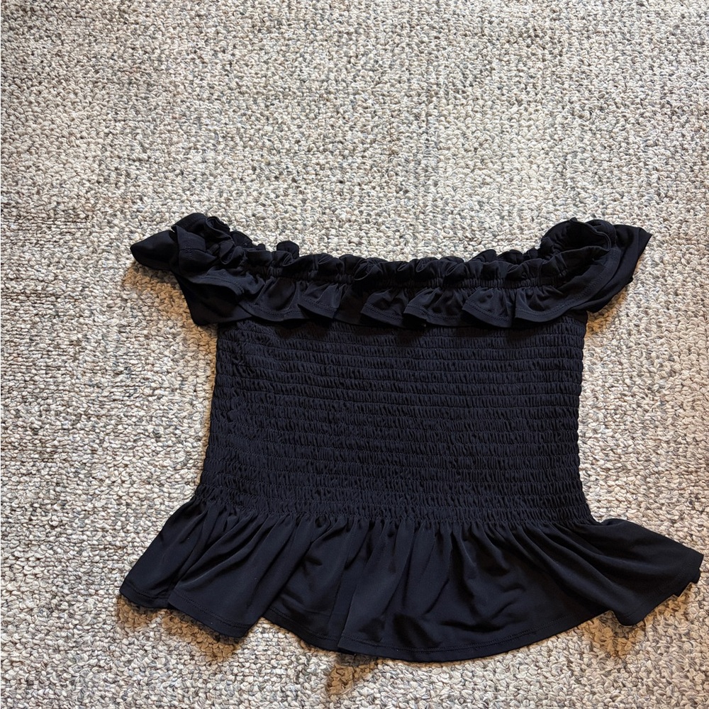BCBGeneration Black Ruffled Off-Shoulder Blouse